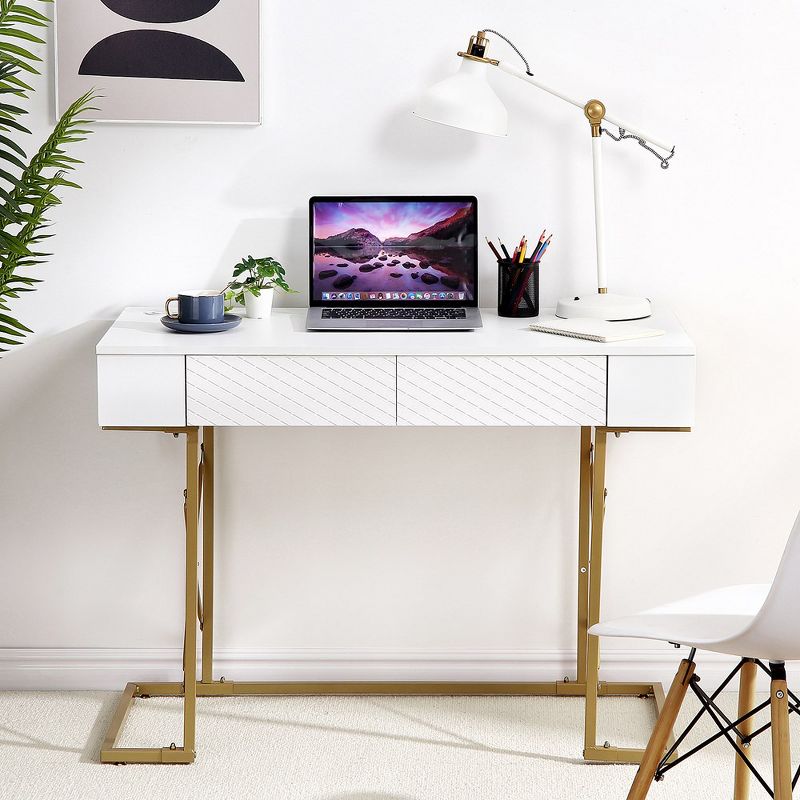 Modern Desk, 42 Inch Home Office Desk, Makeup Vanity Dressing Table, White, 4 of 7