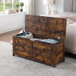 KWPZQEB Storage Chest, Storage Bench with Safety Hinges, Farmhouse Wooden Storage Trunk for Entryway, Bedroom, Living Room, Easy Assembly - 1 of 4