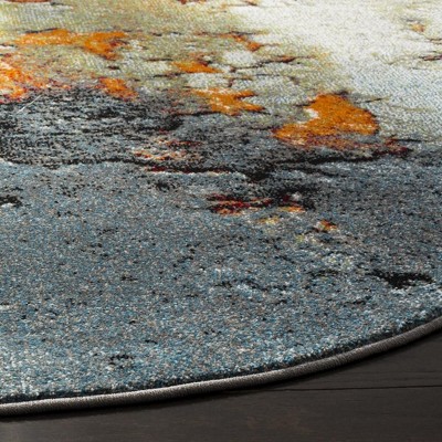 6'7" Round Blue and Multi Abstract Area Rug