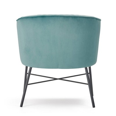 Teal Velvet Barrel Accent Chair with Sleek Metal Legs