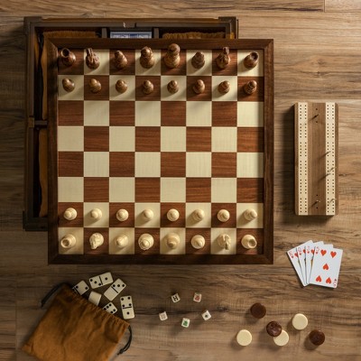 Handcrafted Walnut and Veneer 7-in-1 Heirloom Chess Set