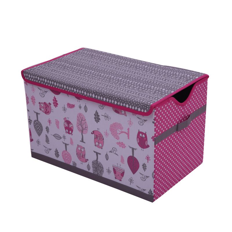 Bacati - Owls Pink/Gray Girls Cotton Storage Toy Chest, 1 of 6