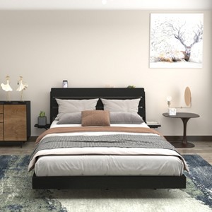 GDFStudio Ulric Modern Wooden Floating Bed Frame with Led Lights and Charging Station - 1 of 4