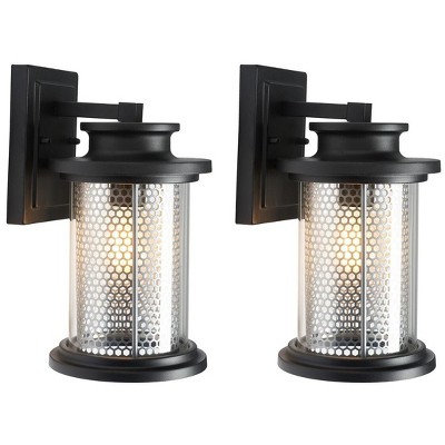 Queren Black Steel Outdoor Wall Sconce Set with Clear Shade