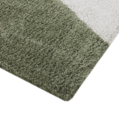 Cream and Green Abstract Stain-Resistant Synthetic Area Rug