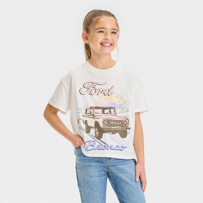 Girls Ford Bronco Boxy Short Sleeve Cropped Graphic T shirt Ivory Target