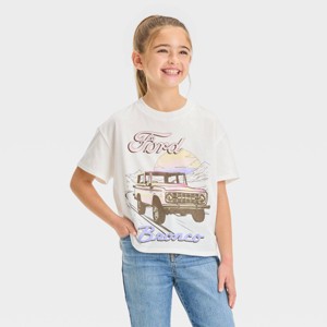 Girls' Ford Bronco Boxy Short Sleeve Cropped Graphic T-Shirt - Ivory - 1 of 3