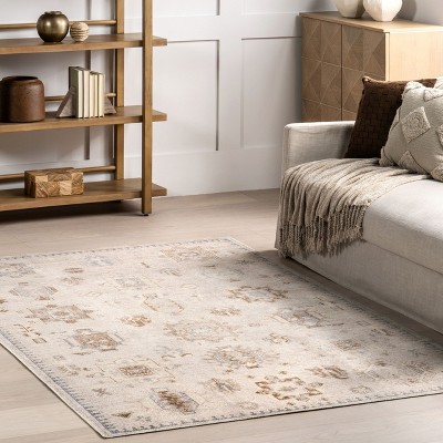 EasyCare 18" Square Beige Synthetic Stain-Resistant Accent Rug