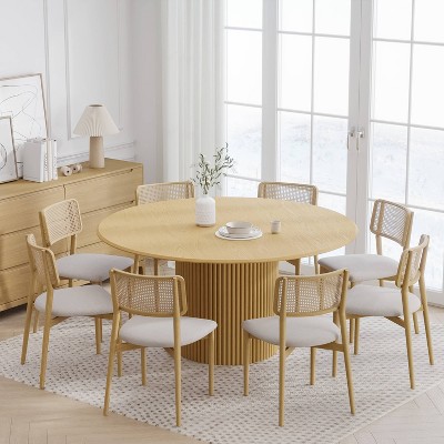 Dovelina 60" Round Dining Table Modern Wood Kitchen Table Dining Room Table for 8 People