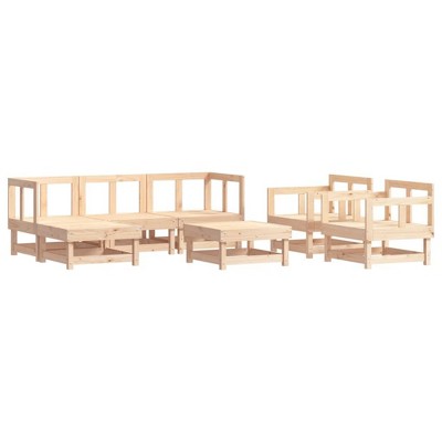 vidaXL Patio Lounge Set - 7 Piece Outdoor Modular Sofa Furniture - Solid Pine Wood - Brown Natural - Garden Patio Terrace