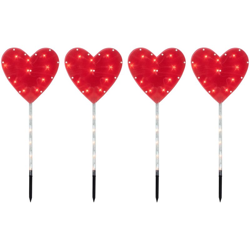 Northlight 4ct Red Heart Valentine's Day Pathway Marker Lawn Stakes, Clear Lights, 1 of 4