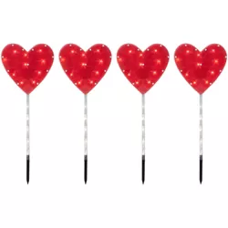 Northlight 4ct Red Heart Valentine's Day Pathway Marker Lawn Stakes, Clear Lights
