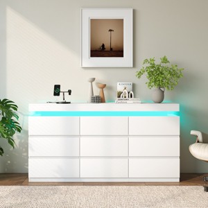 Vipbear modern drawer dressing table - with storage cabinet and LED light, wide drawer cabinet and charging station, living room storage cabinet - 1 of 4