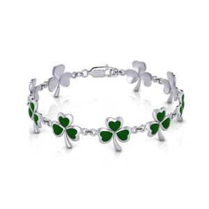 Slickblue Women's Sterling Silver Shamrock Charm Bracelet, Enamel Green Clover, Irish Style, Silver, 8 Inch - 1 of 4