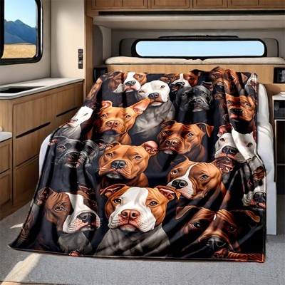 Pit Bull Pattern Flannel Fleece Blanket, Soft Nap Throw for Car And Home Use RV Bedding, Christmas Gift.