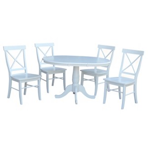 5pc 36" Round Extendable Dining Table with 4 X Back Chairs Set White - International Concepts: Solid Wood, Seats Up to 6 - 1 of 4