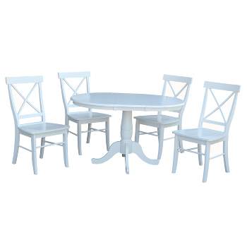 5pc 36" RoundExtendable Dining Table with 4 X Back Chairs Set White - International Concepts