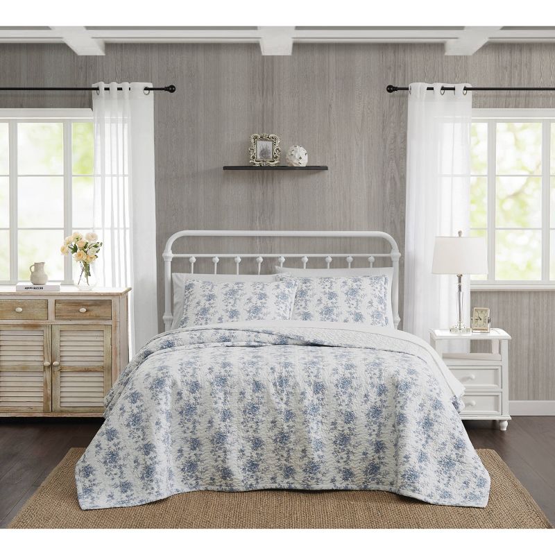 The Farmhouse by Rachel Ashwell British Rose Quilt Bedding Set White/Blue, 1 of 6