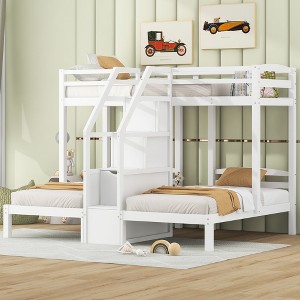 Twin Over Twin & Twin Bunk Bed with Built-in Staircase and Storage Drawer - 1 of 4