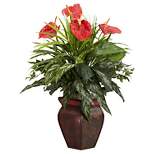 Nearly Natural Mixed and Anthurium w/Decorative Vase Silk Plant