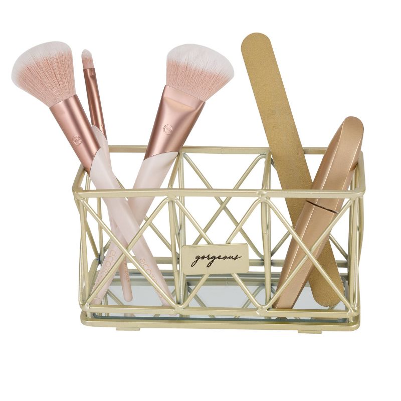 3 Compartment Cosmetic Brush and Pencil Organizer Gold - Home Details, 6 of 10