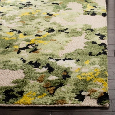 Green and Beige Hand-Knotted Wool Geometric Area Rug 8' x 10'