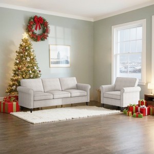 Mjkone Modern Linen Fabric 3-Seater Sofa Couch with Single Sofa Chair with Rivet Design for Living Room,Bedroom,Apartment,Office - 1 of 4