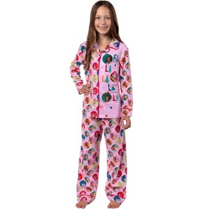 Barbie Girls' Christmas Characters FALALALA Santa Snowflake Sleep Pajama Set Pink - 1 of 4
