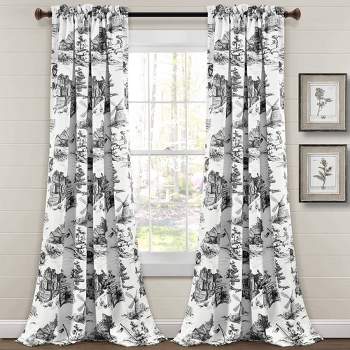 Set of 2 French Country Toile Light Filtering Window Curtain Panels  - Lush Décor