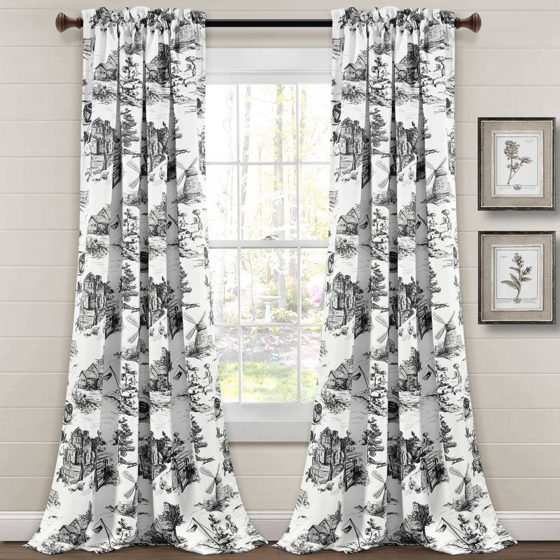 Set of 2 French Country Toile Light Filtering Window Curtain Panels  - Lush Décor, 1 of 13