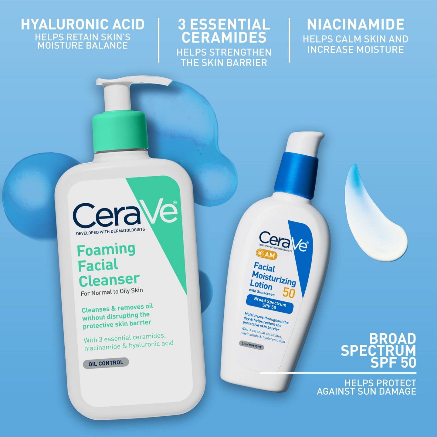 Набор CeraVe: пенка для умывания 8 fl oz и лосьон для лица AM SPF 50 3 fl oz — фото 7