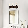 DOMETOUR 3-Light Matte Black & Wood Bathroom Light Fixtures, Modern Glass Shade Vanity Lights, Vintage Over Mirror Wall Lights for Kitchen & Hallway - 4 of 4