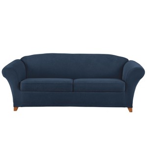 Stretch Pique 3pc Sofa Slipcover Navy - Sure Fit, Blue
