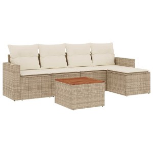 vidaXL Patio Sofa Set with Cushions Outdoor Furniture 6 Piece Poly Rattan - Beige and Cream - 1 of 4