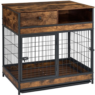 NicBex 31.5Inch Dog Crate Wooden Heavy Duty Dog Kennel with Drawers and Open Storage Shelf,End Table Dog Cage Indoor Use,Brown