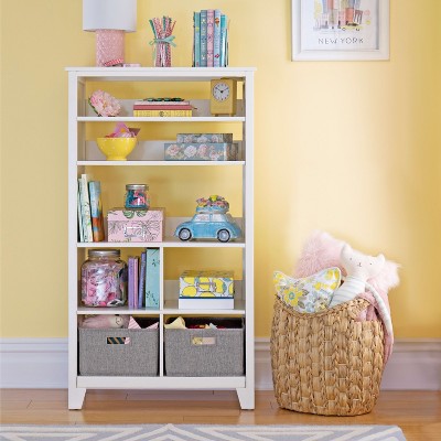 Martha Stewart Kids' Tall Bookshelf: Children's Wooden Bedroom Toy Storage Organizer With Fabric Bins