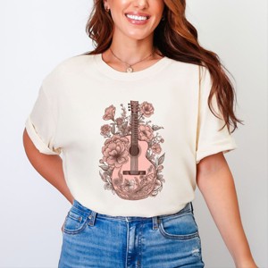 Simply Sage Market Pink Guitar Floral Garment Dyed Tee - 1 of 4