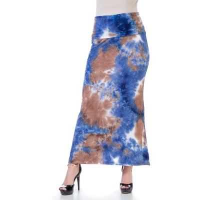 24seven Comfort Apparel Blue Tie Dye Elastic Waist Casual Maternity Maxi Skirt
