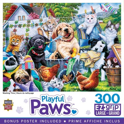 MasterPieces Playful Paws Puzzles Collection - Washing Time 300 Piece EZ Grip Jigsaw Puzzle