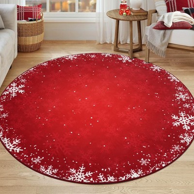 Christmas Snowflake Area Rug, Indoor Floor Carpet Washable with Non Slip Backing, Low Pile Stain Resistant Floor Mat for Living Room, Nursery