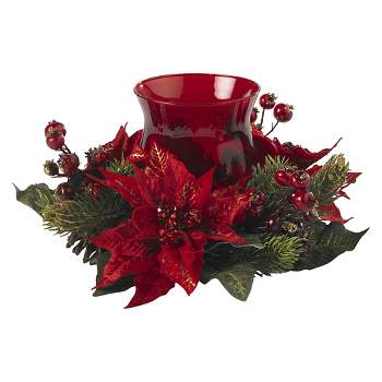 Poinsettia & Berry Candelabrum - Nearly Natural