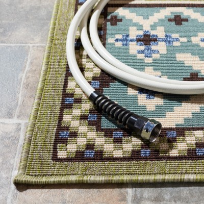 Green and Blue Floral Synthetic Washable Area Rug 4' x 5'7"