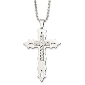 Black Bow Jewelry Stainless Steel & Sterling Silver Inlay Large Cross Necklace, 20 Inch - 1 of 4