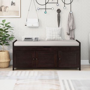 MAXZZZ Storage Bench with 3 Shutter-shaped Doors, Shoe Bench with Removable Cushion and Hidden Storage Space - 1 of 1