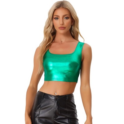 Women's Metallic Shiny Tank Top – Sleeveless Crop Vest Blouse Clubwear