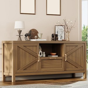 59" Farmhouse TV Stand for 55-65 Inch TVs, Wooden Media Console with 2 Storage Cabinets, Adjustable Shelves, Entertainment Center for Living Room - 1 of 4