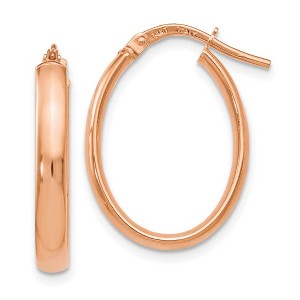 Black Bow Jewelry 3mm x 22mm (7/8 Inch) Polished 14k Rose Gold Oval Tube Hoop Earrings - 1 of 4