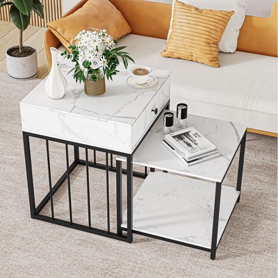 Trinity Nesting Table With Drawer & Shelf, Modern Coffee Table Set Of 2 ...
