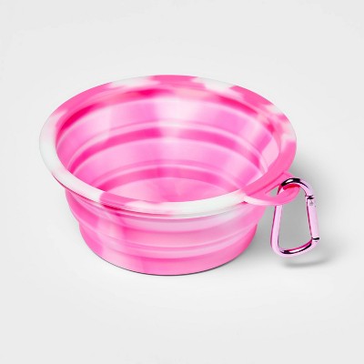 Image of Collapsible Dog Bowl with Carabiner - Tie-Dye Pink - Sun Squad™