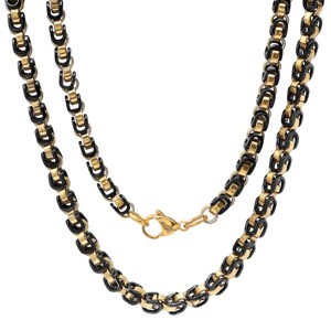 Steeltime Men's black ip and stainless steel byzantine chain link necklace. Color Options: Gold, Rose Gold - 1 of 3